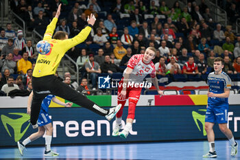 2024-01-15 - Michal Jedraszczyk (Poland) scores a goal during the Men’s EHF Euro 2024 match between Poland vs. Faroe Islands at the Mercedes-Benz Arena in Berlin, Germany - MEN'S EHF EURO 2024 - POLAND VS FAROE ISLANDS - HANDBALL - OTHER SPORTS