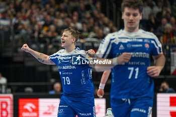 2024-01-15 - Happiness of Teis Horn Rasmussen (Faore Islands) after scores a goal during the Men’s EHF Euro 2024 match between Poland vs. Faroe Islands at the Mercedes-Benz Arena in Berlin, Germany - MEN'S EHF EURO 2024 - POLAND VS FAROE ISLANDS - HANDBALL - OTHER SPORTS