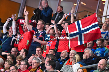 2024-01-15 - Norway supporters during the Men’s EHF Euro 2024 match between Norway vs. Slovenia at the Mercedes-Benz Arena in Berlin, Germany - MEN'S EHF EURO 2024 - NORWAY VS SLOVENIA - HANDBALL - OTHER SPORTS