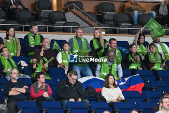 2024-01-15 - Slovenia supporters during the Men’s EHF Euro 2024 match between Norway vs. Slovenia at the Mercedes-Benz Arena in Berlin, Germany - MEN'S EHF EURO 2024 - NORWAY VS SLOVENIA - HANDBALL - OTHER SPORTS