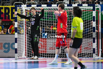 2024-01-15 - Happiness of Torbjorn Sittrup Bergerud (Norway) after saves the ball during the Men’s EHF Euro 2024 match between Norway vs. Slovenia at the Mercedes-Benz Arena in Berlin, Germany - MEN'S EHF EURO 2024 - NORWAY VS SLOVENIA - HANDBALL - OTHER SPORTS