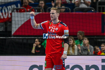 2024-01-15 - Happiness of Magnus Gullerud (Norway) after scores a goal during the Men’s EHF Euro 2024 match between Norway vs. Slovenia at the Mercedes-Benz Arena in Berlin, Germany - MEN'S EHF EURO 2024 - NORWAY VS SLOVENIA - HANDBALL - OTHER SPORTS