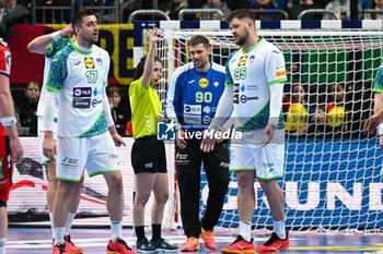 2024-01-15 - 2 minutes suspension for Matic Suholeznik (Slovenia) during the Men’s EHF Euro 2024 match between Norway vs. Slovenia at the Mercedes-Benz Arena in Berlin, Germany - MEN'S EHF EURO 2024 - NORWAY VS SLOVENIA - HANDBALL - OTHER SPORTS