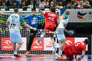 2024-01-15 - Gabriel Setterblom (Norway) during the Men’s EHF Euro 2024 match between Norway vs. Slovenia at the Mercedes-Benz Arena in Berlin, Germany - MEN'S EHF EURO 2024 - NORWAY VS SLOVENIA - HANDBALL - OTHER SPORTS