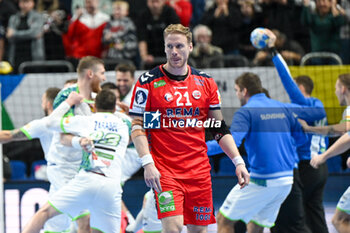 2024-01-15 - Magnus Gullerud (Norway) shows his disappointment after lose the Men’s EHF Euro 2024 match between Norway vs. Slovenia at the Mercedes-Benz Arena in Berlin, Germany - MEN'S EHF EURO 2024 - NORWAY VS SLOVENIA - HANDBALL - OTHER SPORTS