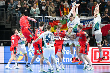 2024-01-15 - Slovenia team block the last shot which decrees the victory of the Men’s EHF Euro 2024 match between Norway vs. Slovenia at the Mercedes-Benz Arena in Berlin, Germany - MEN'S EHF EURO 2024 - NORWAY VS SLOVENIA - HANDBALL - OTHER SPORTS