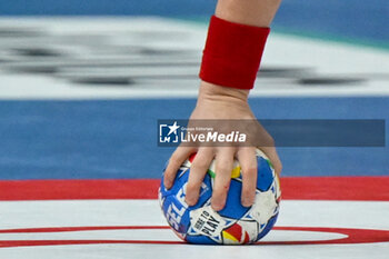 2024-01-16 - Official ball of the Men’s EHF Euro 2024 match between North Macedonia vs. Swiss at the Mercedes-Benz Arena in Berlin, Germany - MEN'S EHF EURO 2024 - NORTH MACEDONIA VS SWISS - HANDBALL - OTHER SPORTS
