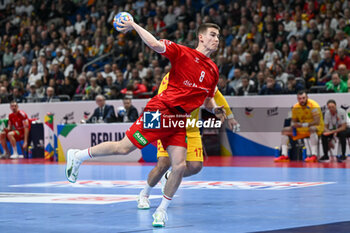 2024-01-16 - Manuel Zehnder (Swiss) during the Men’s EHF Euro 2024 match between North Macedonia vs. Swiss at the Mercedes-Benz Arena in Berlin, Germany - MEN'S EHF EURO 2024 - NORTH MACEDONIA VS SWISS - HANDBALL - OTHER SPORTS