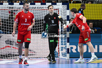 2024-01-16 - Happiness of Nikola Portner (Swiss) after scores an empty goal during the Men’s EHF Euro 2024 match between North Macedonia vs. Swiss at the Mercedes-Benz Arena in Berlin, Germany - MEN'S EHF EURO 2024 - NORTH MACEDONIA VS SWISS - HANDBALL - OTHER SPORTS