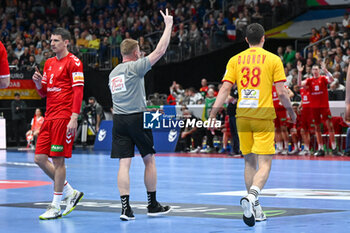 2024-01-16 - 2 minutes suspension for Ivan Djonov (North Macedonia) during the Men’s EHF Euro 2024 match between North Macedonia vs. Swiss at the Mercedes-Benz Arena in Berlin, Germany - MEN'S EHF EURO 2024 - NORTH MACEDONIA VS SWISS - HANDBALL - OTHER SPORTS