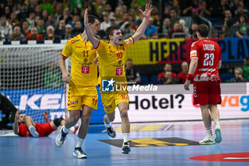 2024-01-16 - Happiness of Marko Mitev (North Macedonia) after scores a goal during the Men’s EHF Euro 2024 match between North Macedonia vs. Swiss at the Mercedes-Benz Arena in Berlin, Germany - MEN'S EHF EURO 2024 - NORTH MACEDONIA VS SWISS - HANDBALL - OTHER SPORTS