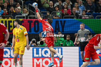 2024-01-16 - Cedrie Tynowski (Swiss) during the Men’s EHF Euro 2024 match between North Macedonia vs. Swiss at the Mercedes-Benz Arena in Berlin, Germany - MEN'S EHF EURO 2024 - NORTH MACEDONIA VS SWISS - HANDBALL - OTHER SPORTS