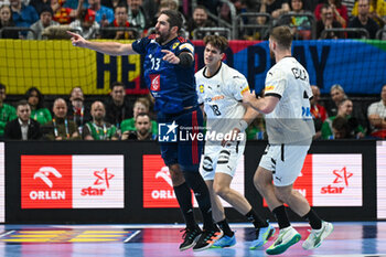 2024-01-16 - Happiness of Nikola Karabatic (France) after scores a goal during the Men’s EHF Euro 2024 match between France vs. Germany at the Mercedes-Benz Arena in Berlin, Germany - MEN'S EHF EURO 2024 - FRANCE VS GERMANY - HANDBALL - OTHER SPORTS