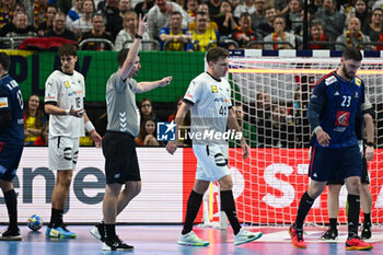 2024-01-16 - 2 minutes suspension for Christoph Steinert (Germany) during the Men’s EHF Euro 2024 match between France vs. Germany at the Mercedes-Benz Arena in Berlin, Germany - MEN'S EHF EURO 2024 - FRANCE VS GERMANY - HANDBALL - OTHER SPORTS