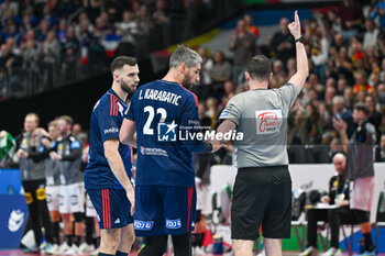 2024-01-16 - 2 minutes suspension for Luka Karabatic (France) during the Men’s EHF Euro 2024 match between France vs. Germany at the Mercedes-Benz Arena in Berlin, Germany - MEN'S EHF EURO 2024 - FRANCE VS GERMANY - HANDBALL - OTHER SPORTS