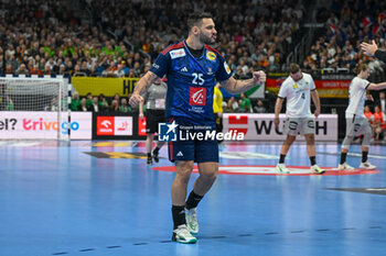 2024-01-16 - Happiness of Hugo Descat (France) after scores a goal during the Men’s EHF Euro 2024 match between France vs. Germany at the Mercedes-Benz Arena in Berlin, Germany - MEN'S EHF EURO 2024 - FRANCE VS GERMANY - HANDBALL - OTHER SPORTS