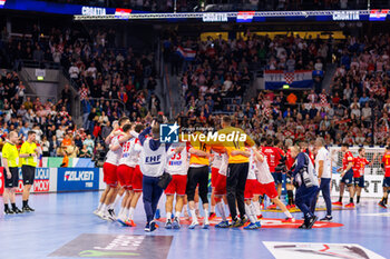 2024-01-12 - Croatia players celebrate at full time during the Men's EHF Euro 2024, Group B handball match between Spain and Croatia on January 12, 2024 at SAP-Arena in Mannheim, Germany - HANDBALL - MEN'S EHF EURO 2024 - SPAIN V CROATIA - HANDBALL - OTHER SPORTS