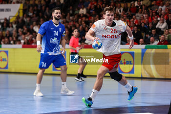 2024-01-13 - Lukas Lindhard Jorgensen of Denmark during the Men's Euro 2024, Group F handball match between Greece and Denmark on January 13, 2024 at Olympiahalle in Munich, Germany - HANDBALL - MEN'S EHF EURO 2024 - GREECE V DENMARK - HANDBALL - OTHER SPORTS