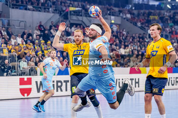 2024-01-15 - Samir Benghanem of The Netherlands during the Men's EHF Euro 2024, Group E handball match between Sweden and Netherlands on January 15, 2024 at SAPP Arena in Mannheim, Germany - HANDBALL - MEN'S EHF EURO 2024 - SWEDEN V NETHERLANDS - HANDBALL - OTHER SPORTS