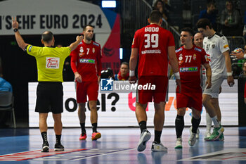 2024-01-18 - 2 minutes suspension for Michael Miskovez (Austria) during the Men’s EHF Euro 2024 match between Hungary vs.Austria at the Lanxess Arena in Berlin, Cologne - MEN'S EHF EURO 2024 - HUNGARY VS AUSTRIA - HANDBALL - OTHER SPORTS
