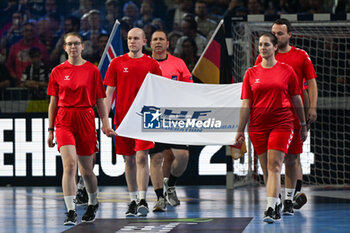 2024-01-18 - EHF offical flag during the Men’s EHF Euro 2024 match between Germany vs. Iceland at the Lanxess Arena in Berlin, Cologne - MEN'S EHF EURO 2024 - GERMANY VS ICELAND - HANDBALL - OTHER SPORTS