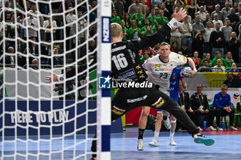 2024-01-18 - Timo Kastening (Germany) scores an under arm goal with effect during the Men’s EHF Euro 2024 match between Germany vs. Iceland at the Lanxess Arena in Berlin, Cologne - MEN'S EHF EURO 2024 - GERMANY VS ICELAND - HANDBALL - OTHER SPORTS