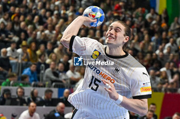 2024-01-18 - 7mt. throw Juri Knorr (Germany) during the Men’s EHF Euro 2024 match between Germany vs. Iceland at the Lanxess Arena in Berlin, Cologne - MEN'S EHF EURO 2024 - GERMANY VS ICELAND - HANDBALL - OTHER SPORTS