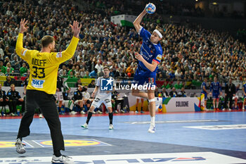 2024-01-18 - Bjarki Mar Elisson (Iceland) scores a goal during the Men’s EHF Euro 2024 match between Germany vs. Iceland at the Lanxess Arena in Berlin, Cologne - MEN'S EHF EURO 2024 - GERMANY VS ICELAND - HANDBALL - OTHER SPORTS