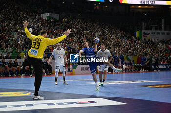 2024-01-18 - 7mt. throw Viggo Kristjansson (Iceland) during the Men’s EHF Euro 2024 match between Germany vs. Iceland at the Lanxess Arena in Berlin, Cologne - MEN'S EHF EURO 2024 - GERMANY VS ICELAND - HANDBALL - OTHER SPORTS