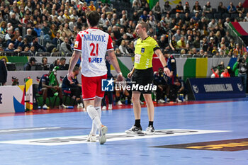 2024-01-18 - Referee after Video Replay decide 2 minutes suspension for Veron Nacinovic (Croatia) during the Men’s EHF Euro 2024 match between France vs. Croatia at the Lanxess Arena in Berlin, Cologne - MEN'S EHF EURO 2024 - FRANCE VS CROATIA - HANDBALL - OTHER SPORTS