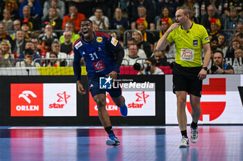 2024-01-18 - Happiness of Dylan Nahi (France) after scores an empty goal during the Men’s EHF Euro 2024 match between France vs. Croatia at the Lanxess Arena in Berlin, Cologne - MEN'S EHF EURO 2024 - FRANCE VS CROATIA - HANDBALL - OTHER SPORTS