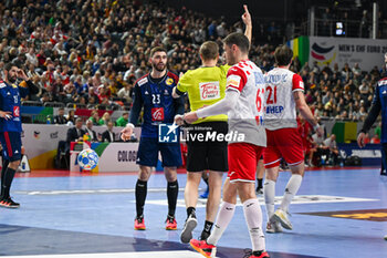 2024-01-18 - 2 minutes suspension for Ludovic Fabregas (France) and Red Card at the same time during the Men’s EHF Euro 2024 match between France vs. Croatia at the Lanxess Arena in Berlin, Cologne - MEN'S EHF EURO 2024 - FRANCE VS CROATIA - HANDBALL - OTHER SPORTS