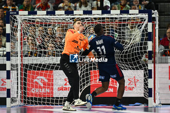 2024-01-18 - Dylan Nahi (France) scores a goal during the Men’s EHF Euro 2024 match between France vs. Croatia at the Lanxess Arena in Berlin, Cologne - MEN'S EHF EURO 2024 - FRANCE VS CROATIA - HANDBALL - OTHER SPORTS