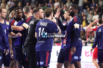 2024-01-18 - France players celebrate during the Men's EHF Euro 2024, Main Round, handball match between France and Croatia on January 18, 2024 at Lanxess-Arena in Cologne, Germany - HANDBALL - MEN'S EHF EURO 2024 - FRANCE V CROATIA - HANDBALL - OTHER SPORTS