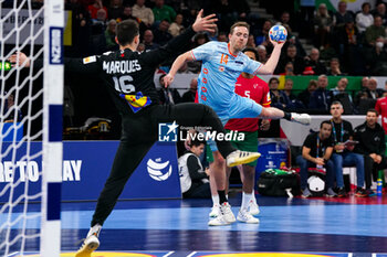 2024-01-23 - Diogo Rema Marques of Portugal and Bobby Schagen of The Netherlands during the Men's EHF Euro 2024, Main Round, handball match between Netherlands and Portugal on January 23, 2024 at Barclays Arena in Hamburg, Germany - HANDBALL - MEN'S EHF EURO 2024 - NETHERLANDS V PORTUGAL - HANDBALL - OTHER SPORTS
