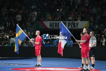 2024-01-26 - France and Sweden flags during the Men's EHF Euro 2024, Semi Finals handball match between France and Sweden on January 26, 2024 at Lanxess-Arena in Cologne, Germany - HANDBALL - MEN'S EHF EURO 2024 - FRANCE V SWEDEN - HANDBALL - OTHER SPORTS