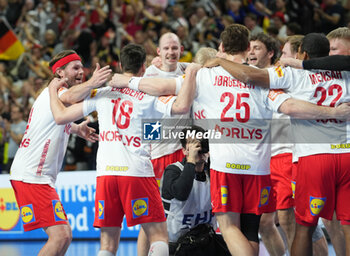 2024-01-27 - Denmark players celebrate at full time during the Men's EHF Euro 2024, Semi Finals handball match between Germany and Denmark on January 26, 2024 at Lanxess-Arena in Cologne, Germany - HANDBALL - MEN'S EHF EURO 2024 - GERMANY V DENMARK - HANDBALL - OTHER SPORTS