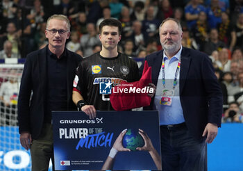 2024-01-27 - Player of the match, Renars Uscins of Germany during the Men's EHF Euro 2024, Semi Finals handball match between Germany and Denmark on January 26, 2024 at Lanxess-Arena in Cologne, Germany - HANDBALL - MEN'S EHF EURO 2024 - GERMANY V DENMARK - HANDBALL - OTHER SPORTS