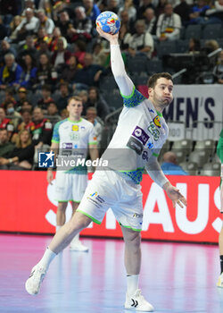 2024-01-26 - Miha Zarabec of Slovenia during the Men's EHF Euro 2024, Placement match 5/6, handball match between Hungary and Slovenia on January 26, 2024 at Lanxess-Arena in Cologne, Germany - HANDBALL - MEN'S EHF EURO 2024 - HUNGARY V SLOVENIA - HANDBALL - OTHER SPORTS