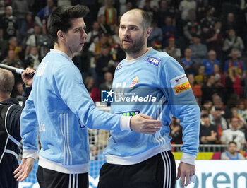 2024-01-26 - Arian Ando and Laszlo Bartucz of Hungary during the Men's EHF Euro 2024, Placement match 5/6, handball match between Hungary and Slovenia on January 26, 2024 at Lanxess-Arena in Cologne, Germany - HANDBALL - MEN'S EHF EURO 2024 - HUNGARY V SLOVENIA - HANDBALL - OTHER SPORTS