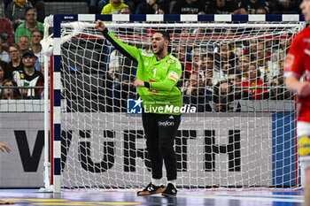 2024-01-28 - Happiness of Samir Bellahcene (France) after saves the ball during 2nd and 1st place final of the Men’s EHF Euro 2024 match between France vs Denmark at the Lanxess Arena, Cologne, Germany - MEN'S EHF EURO 2024 - FINAL - FRANCE VS DENMARK - HANDBALL - OTHER SPORTS