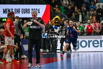 2024-01-28 - Happiness of Yanis Lenne (France) after scores a goal during 2nd and 1st place final of the Men’s EHF Euro 2024 match between France vs Denmark at the Lanxess Arena, Cologne, Germany - MEN'S EHF EURO 2024 - FINAL - FRANCE VS DENMARK - HANDBALL - OTHER SPORTS