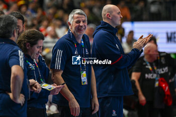 2024-01-28 - Happiness of Head Coach Guillaume Gille (France) after win the Men’s EHF Euro 2024 match between France vs Denmark at the Lanxess Arena, Cologne, Germany - MEN'S EHF EURO 2024 - FINAL - FRANCE VS DENMARK - HANDBALL - OTHER SPORTS