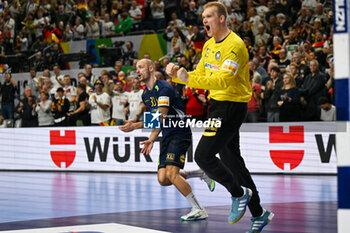 2024-01-28 - Happiness of David Spath (Germany) after saves the ball during 3rd and 4th place final of the Men’s EHF Euro 2024 match between Sweden vs Germany at the Lanxess Arena, Cologne, Germany - MEN'S EHF EURO 2024 - PLACEMENT MATCH 3/4 - SWEDEN VS GERMANY  - HANDBALL - OTHER SPORTS