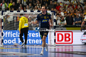 2024-01-28 - Happiness of Hampus Wanne (Sweden) after scores a goal during 3rd and 4th place final of the Men’s EHF Euro 2024 match between Sweden vs Germany at the Lanxess Arena, Cologne, Germany - MEN'S EHF EURO 2024 - PLACEMENT MATCH 3/4 - SWEDEN VS GERMANY  - HANDBALL - OTHER SPORTS