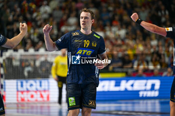2024-01-28 - Happiness of Felix Claar (Sweden) after scores a goal during 3rd and 4th place final of the Men’s EHF Euro 2024 match between Sweden vs Germany at the Lanxess Arena, Cologne, Germany - MEN'S EHF EURO 2024 - PLACEMENT MATCH 3/4 - SWEDEN VS GERMANY  - HANDBALL - OTHER SPORTS