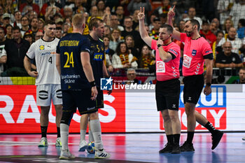 2024-01-28 - 2 minutes suspension for Max Darj (Sweden) during 3rd and 4th place final of the Men’s EHF Euro 2024 match between Sweden vs Germany at the Lanxess Arena, Cologne, Germany - MEN'S EHF EURO 2024 - PLACEMENT MATCH 3/4 - SWEDEN VS GERMANY  - HANDBALL - OTHER SPORTS