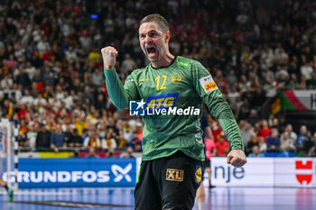2024-01-28 - Happiness of Andreas Palicka (Sweden) after saves the ball during 3rd and 4th place final of the Men’s EHF Euro 2024 match between Sweden vs Germany at the Lanxess Arena, Cologne, Germany - MEN'S EHF EURO 2024 - PLACEMENT MATCH 3/4 - SWEDEN VS GERMANY  - HANDBALL - OTHER SPORTS