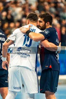 2024-03-06 - Miguel Martins of Pick Szeged and David Balaguer of PSG during the EHF Champions League, Group A handball match between Paris Saint-Germain and OTP Bank - Pick Szeged on March 6, 2024 at Pierre de Coubertin stadium in Paris, France - HANDBALL - CHAMPIONS LEAGUE - PARIS SG V PICK SZEGED - HANDBALL - OTHER SPORTS