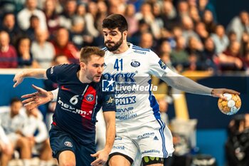 2024-03-06 - Imanol Garciandia Alustiza of Pick Szeged and Luc Steins of PSG during the EHF Champions League, Group A handball match between Paris Saint-Germain and OTP Bank - Pick Szeged on March 6, 2024 at Pierre de Coubertin stadium in Paris, France - HANDBALL - CHAMPIONS LEAGUE - PARIS SG V PICK SZEGED - HANDBALL - OTHER SPORTS